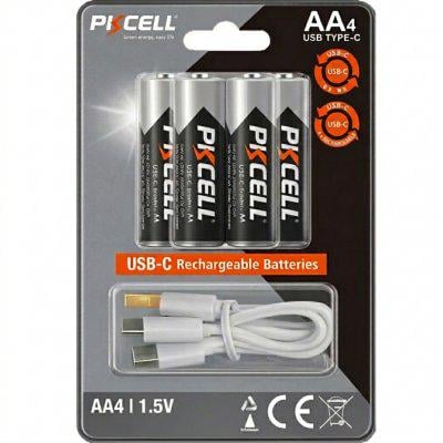 Батарейки акумуляторні літієві PKcell USB-C 1,5 В AA 3600 мВт 4 шт.