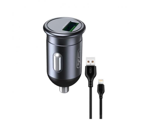 Зарядний пристрій автомобільний Xo CC46 QC3.0 18W USB 3A cabel Lightning Gray