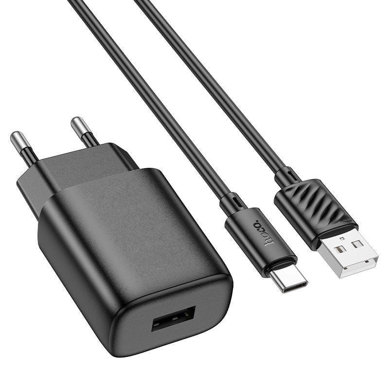 Зарядное устройство для телефонов с кабелем Hoco C134A Solid single-port charger set Type-C EU Black (24678)