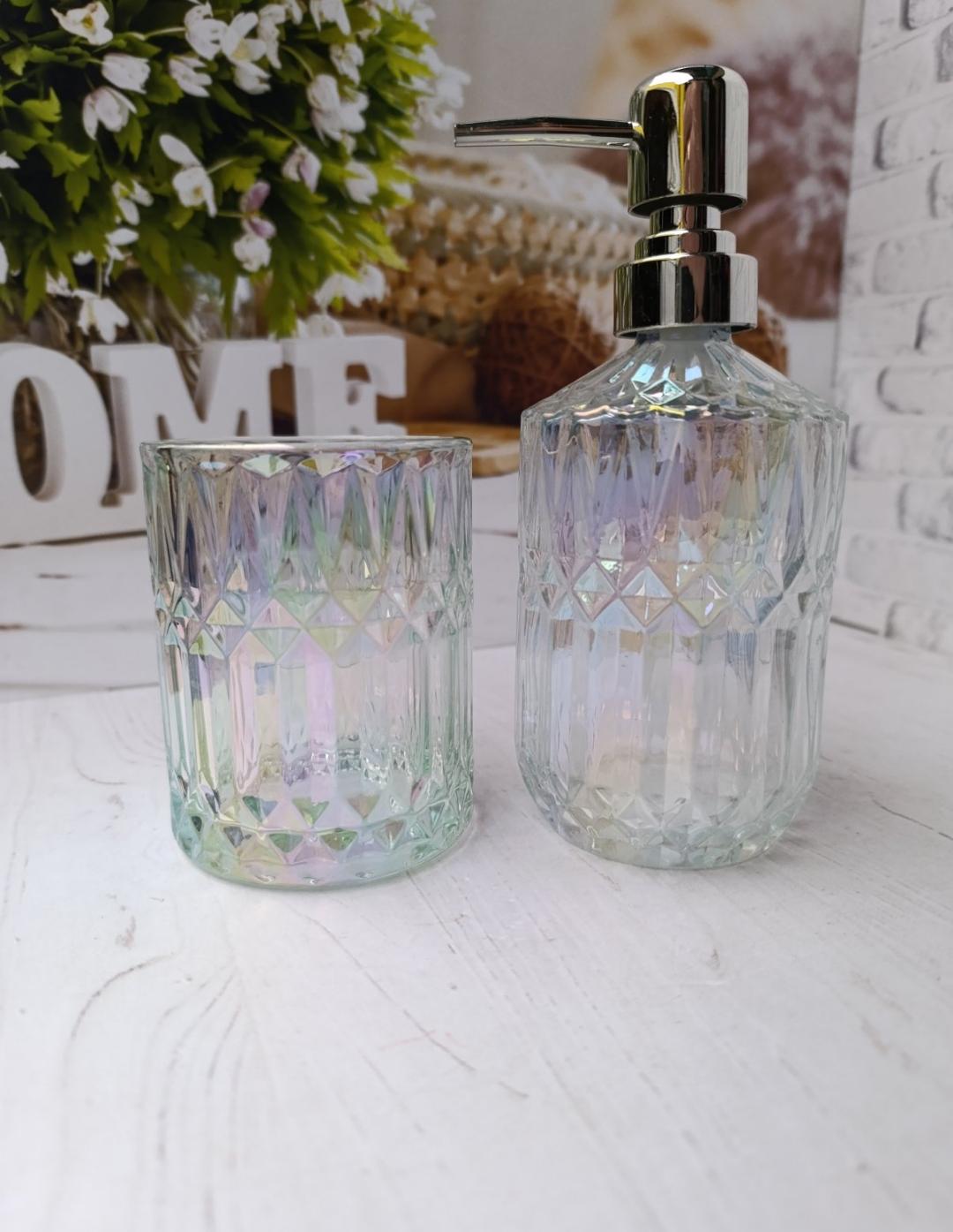 Набор аксессуаров для ванной комнаты S&T 888-167-1 стеклянный 2 пр. Прозрачный перламутровый (888-167-1)