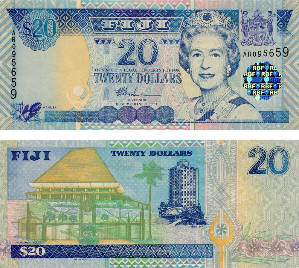 Коллекционная банкнота Фиджи 20 долларов 2002 UNC P107 (Б06566)