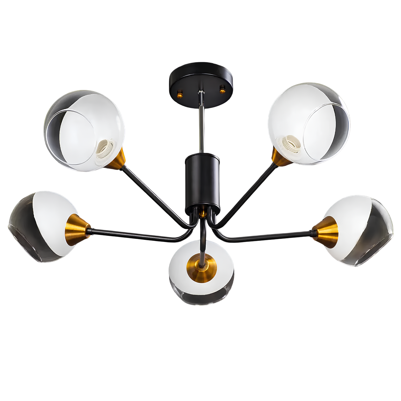 Люстра Svet с 5 стеклянными плафонами под лампы Е27 Черный/Золотой (M-130-5 BK-FGD)