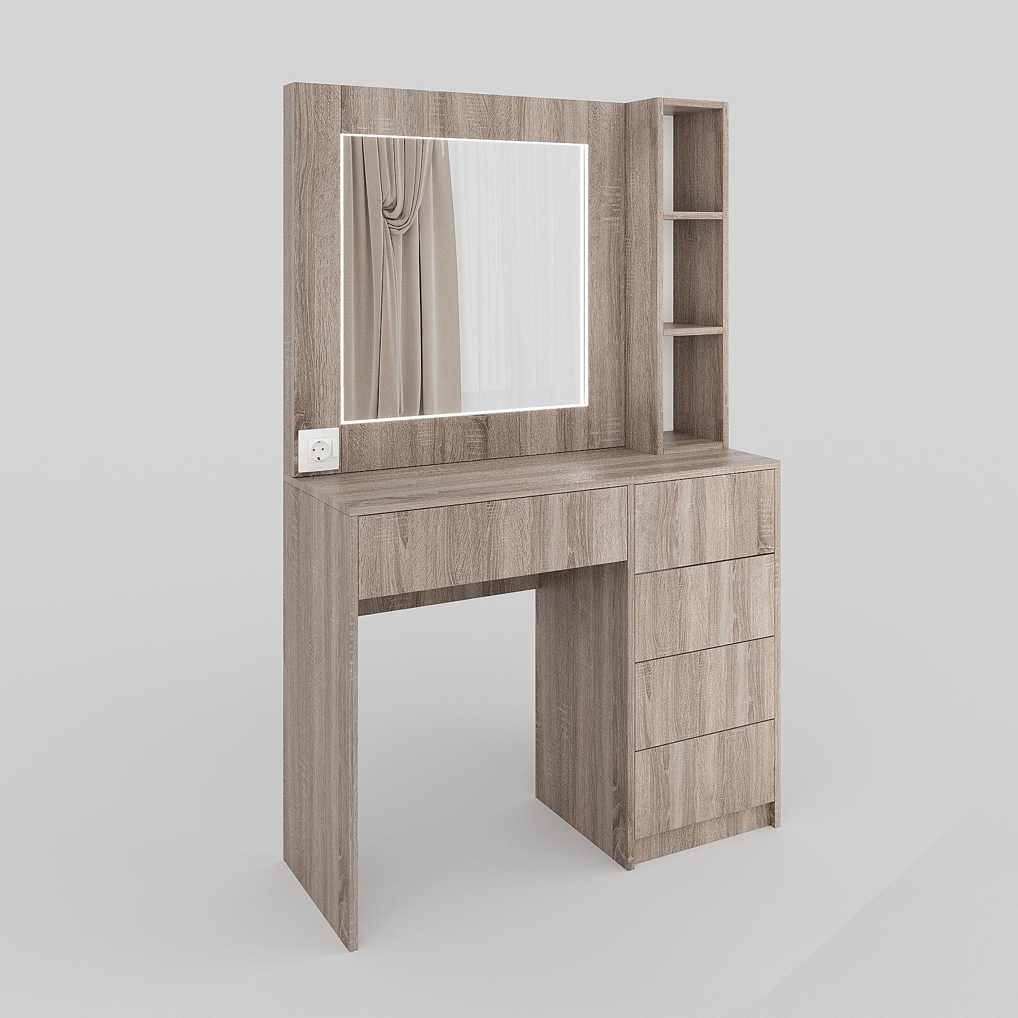 Туалетный столик с LED подсветкой ТЗ-LED 1600х1000х380 мм Дуб сонома трюфель (28555898) - фото 2 Туалетный столик с LED подсветкой ТЗ-LED 1600х1000х380 мм Дуб сонома трюфель (28555898) - фото 2