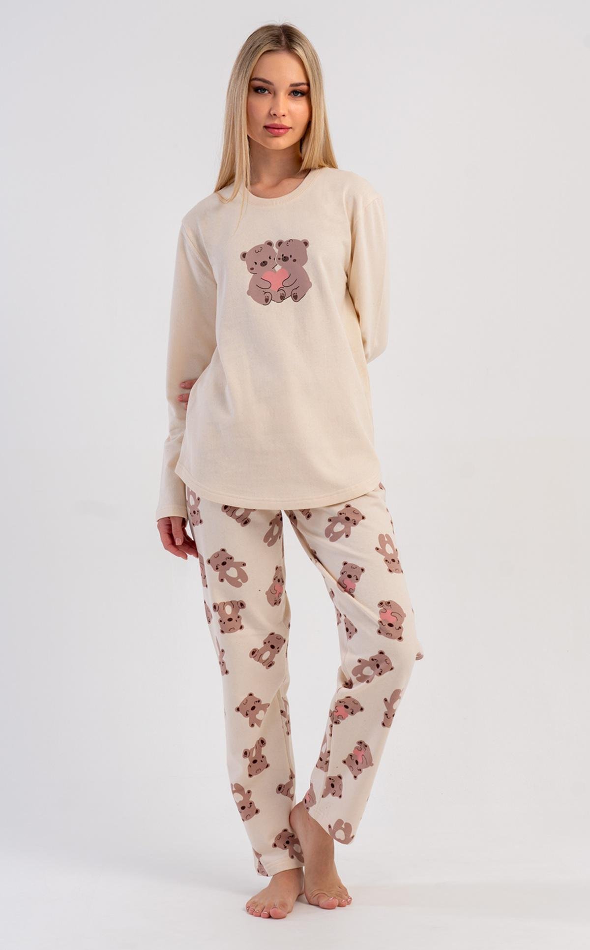 Піжама жіноча з начосом лонгслів та штани Vienetta S Молочний (504028)