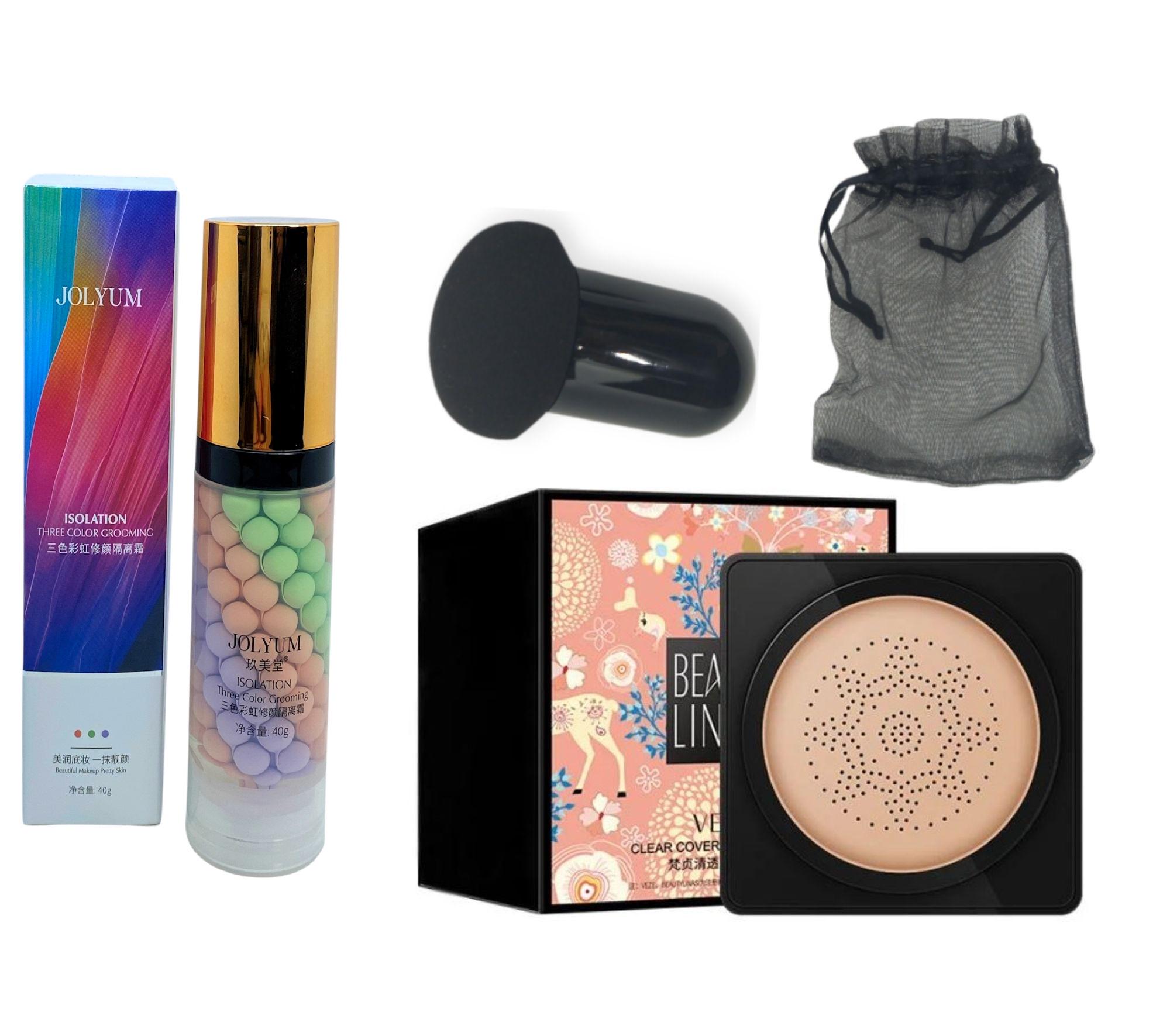 Комплект тональный крем-кушон Venzen Clear Cover беж и база под макияж Jolyum натуральный финиш увлажняющий