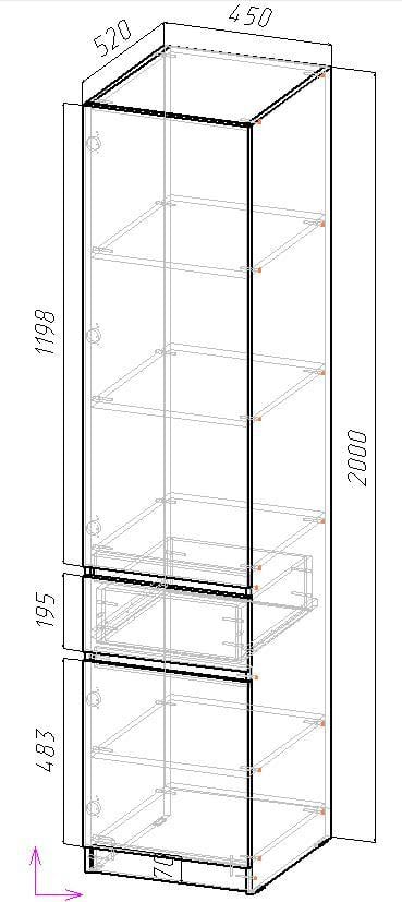 Шафа з полицями 1Ш2Д Т-1 450х520х2000 ДСП Антрацит - фото 3