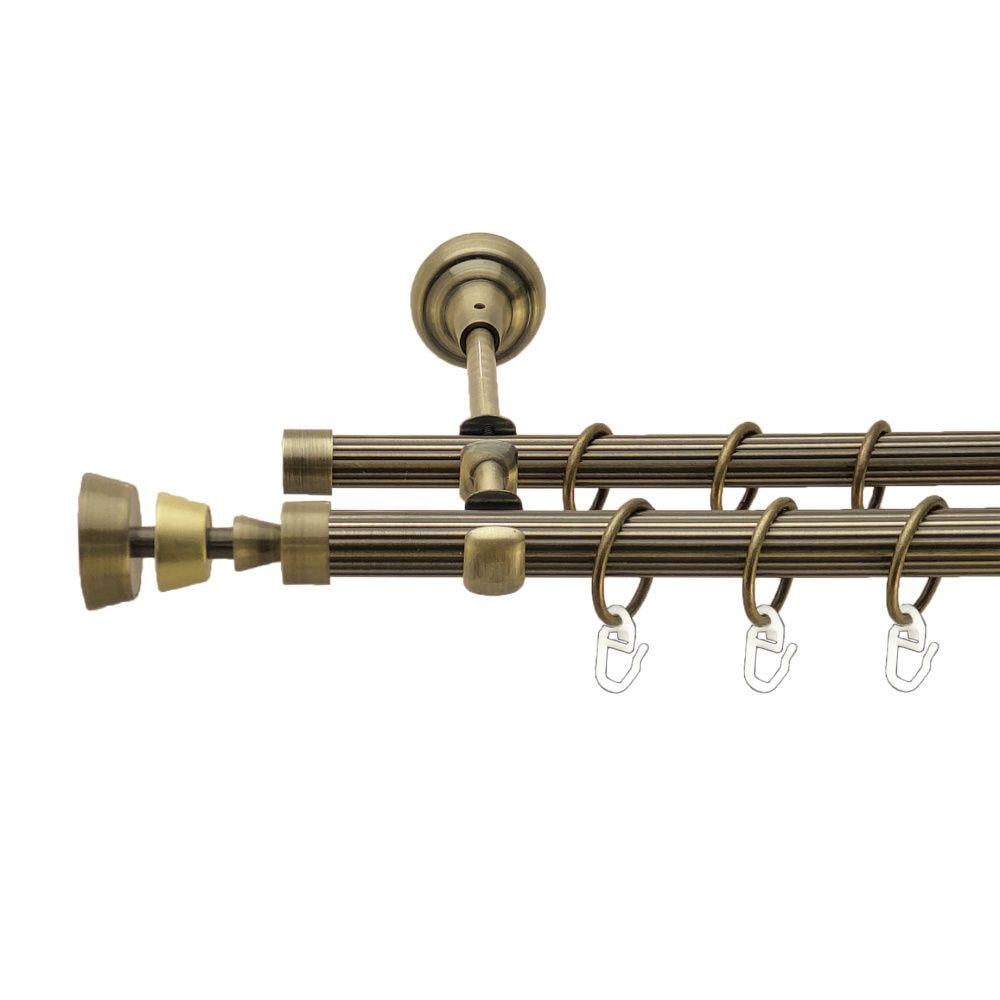 Карниз металлический Orvit Пирамиса двухрядный открытый/рифленая труба/кольцо металлическое Антик 19/16 мм 240 см (00-00017377)