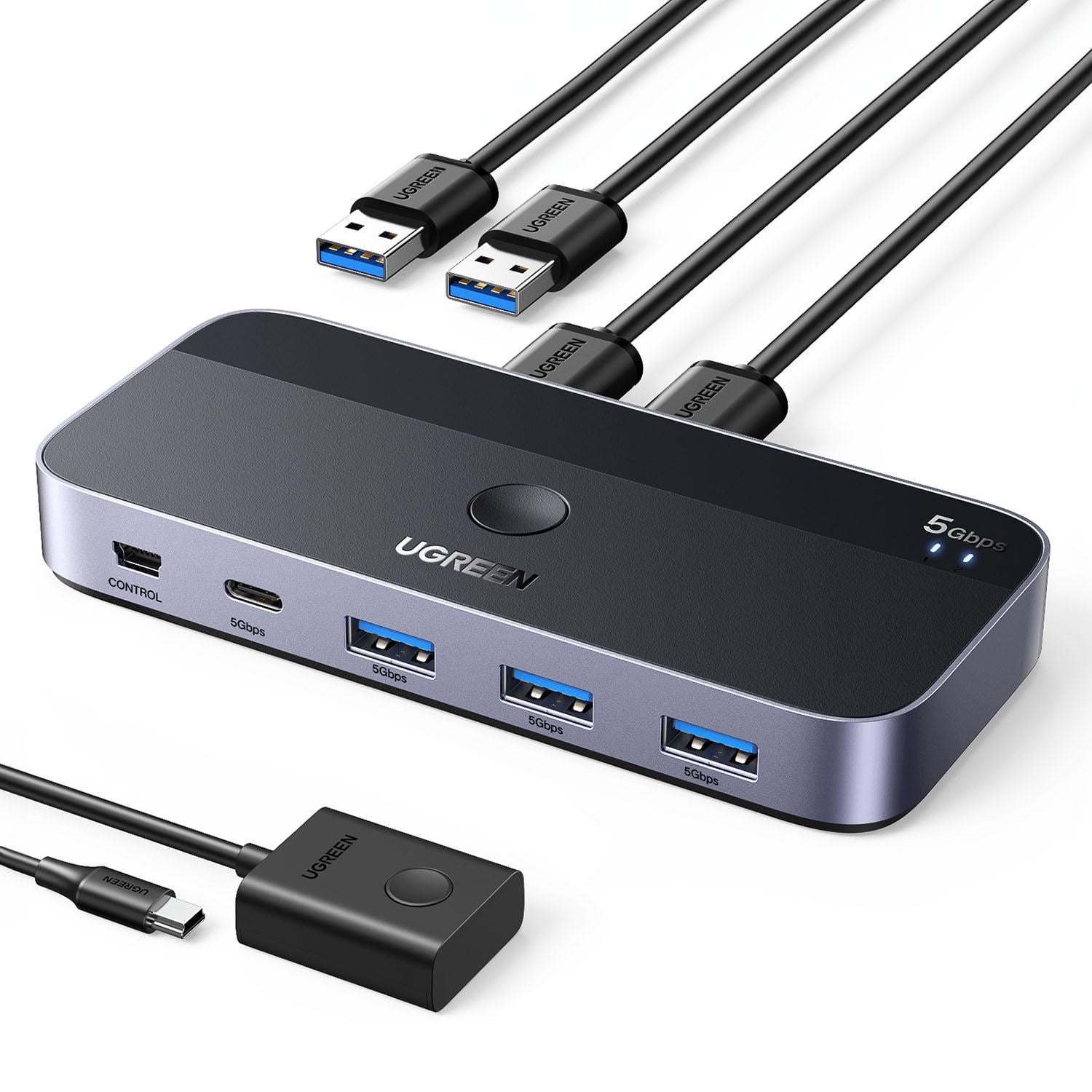 Переключатель USB UGREEN CM662 2 входа USB-A и 4 выхода/3 USB-A/1 USB-C USB 3.0 Черный/Серый (15705)