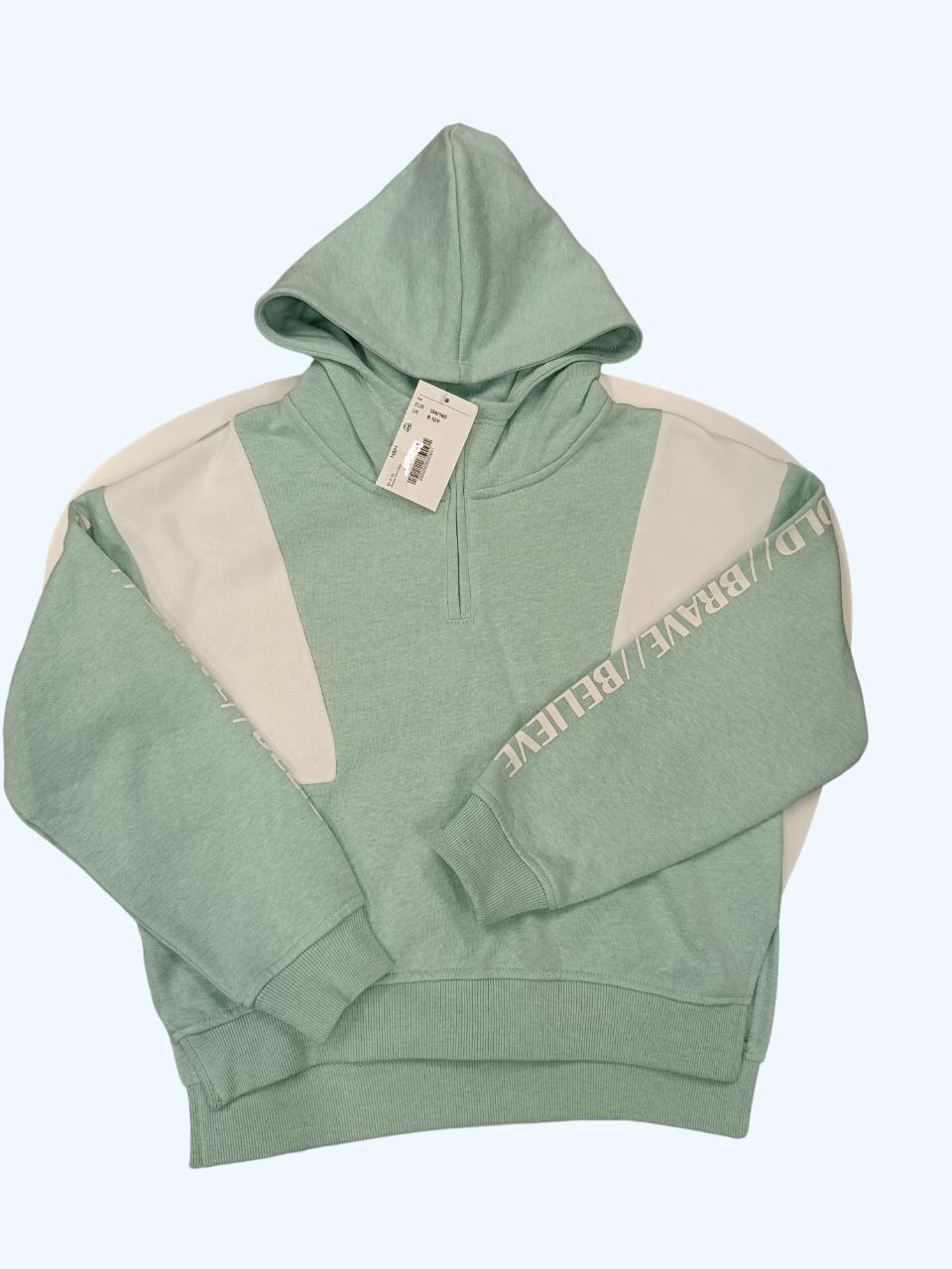 Худі дитяче утеплене для дівчинки H&M 134 см М'ятний з білим (0129)