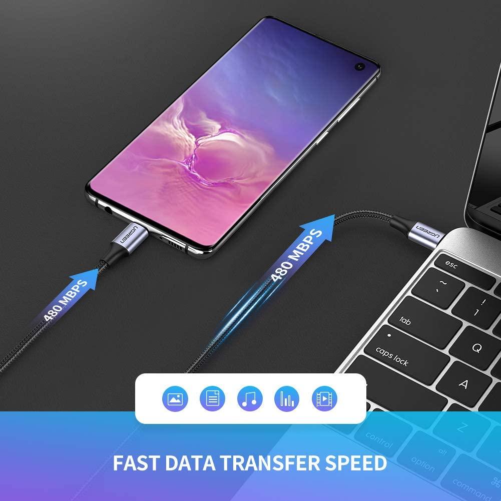 Кабель зарядный Ugreen USB 2,0 Type-C to Type-C PD QC 4,0 с нейлоновой оплеткой 1 м (US261) - фото 2 Кабель зарядный Ugreen USB 2,0 Type-C to Type-C PD QC 4,0 с нейлоновой оплеткой 1 м (US261) - фото 2