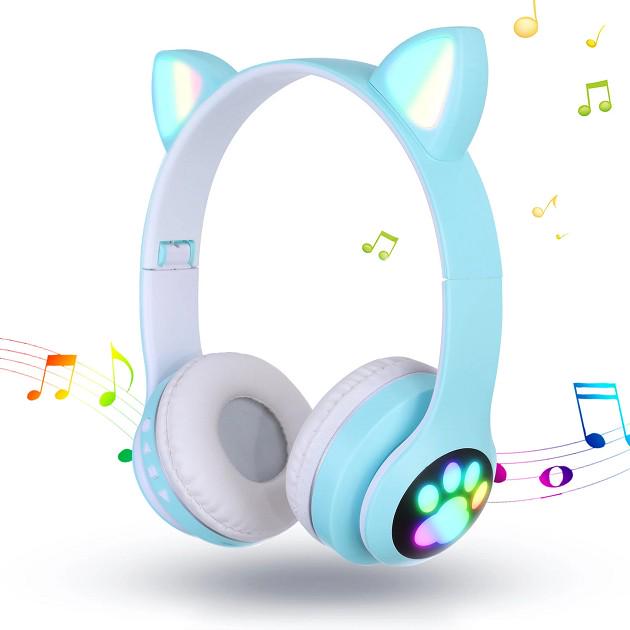 Наушники беспроводные Cat Ear VZV-23M Bluetooth с RGB подсветкой и кошачьими ушками Бирюзовый - фото 4