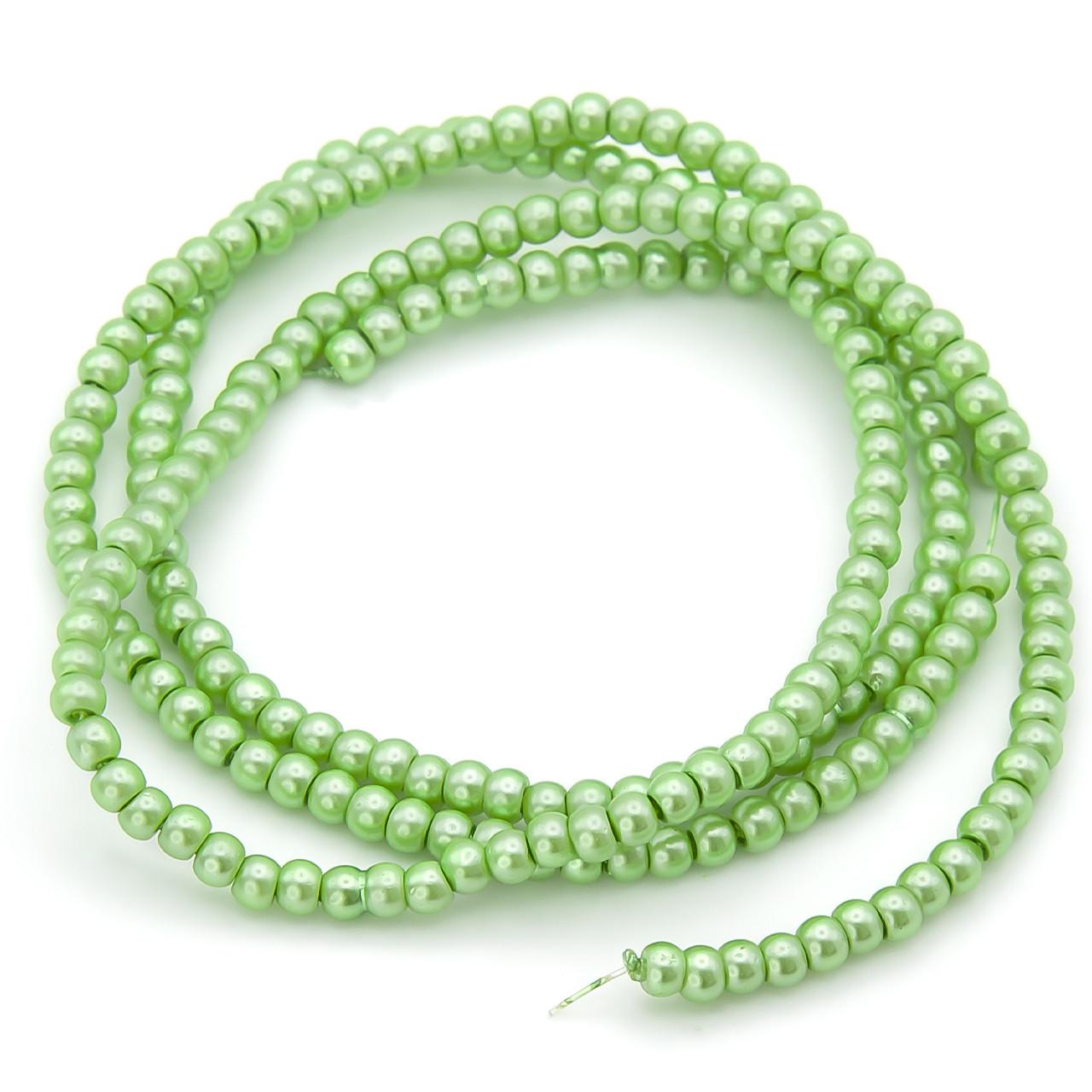 Бусины стеклянные на нитке под жемчуг 4 мм 80 см 209 шт. Салатовый (БЖ0004ш26)
