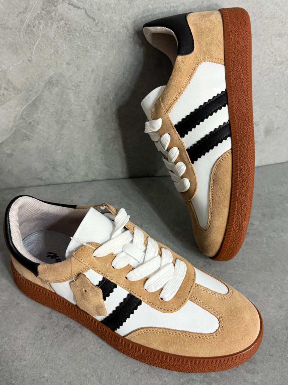 Кросівки жіночі Hengji 375-3 Samba шкіряні на коричневій підошві р. 38 24 см Білий/Бежевий