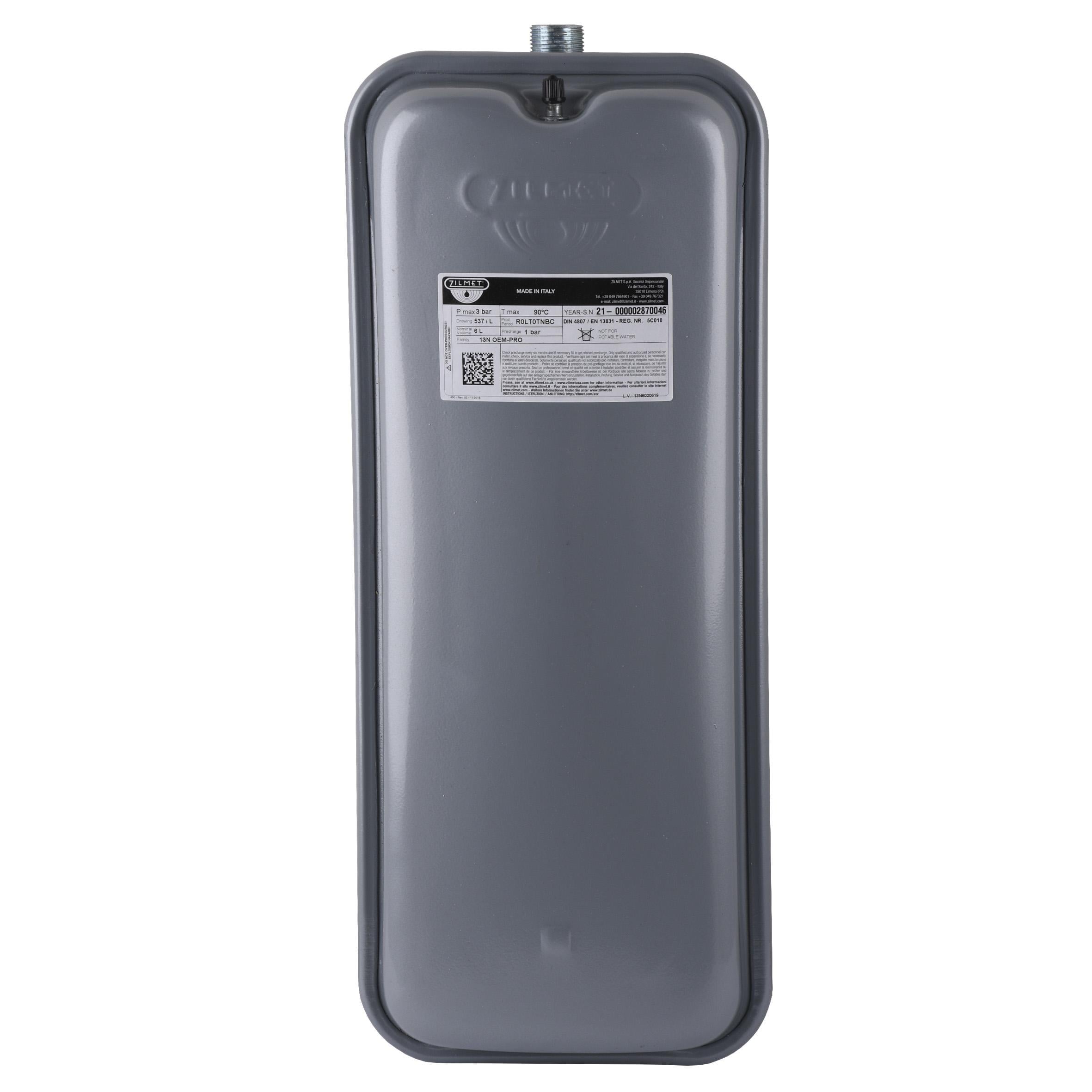 Бак Zilmet oem-pro для монтажу в котли 537 6 л 3/4" 3 bar прямокутний 13N6000619 (000007382)
