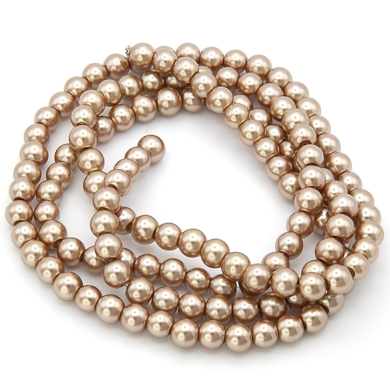 Бусины стеклянные на нитке под жемчуг 8 мм 80 см 105 шт. Капучино (БЖ0008ш11)