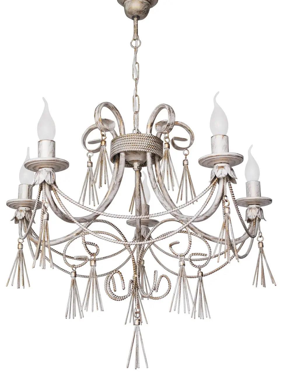 Люстра кованная Снежная королева ручной работы ретро-люкс на 5 рожков Е14 Слоновая кость (КИС5СЛОН)