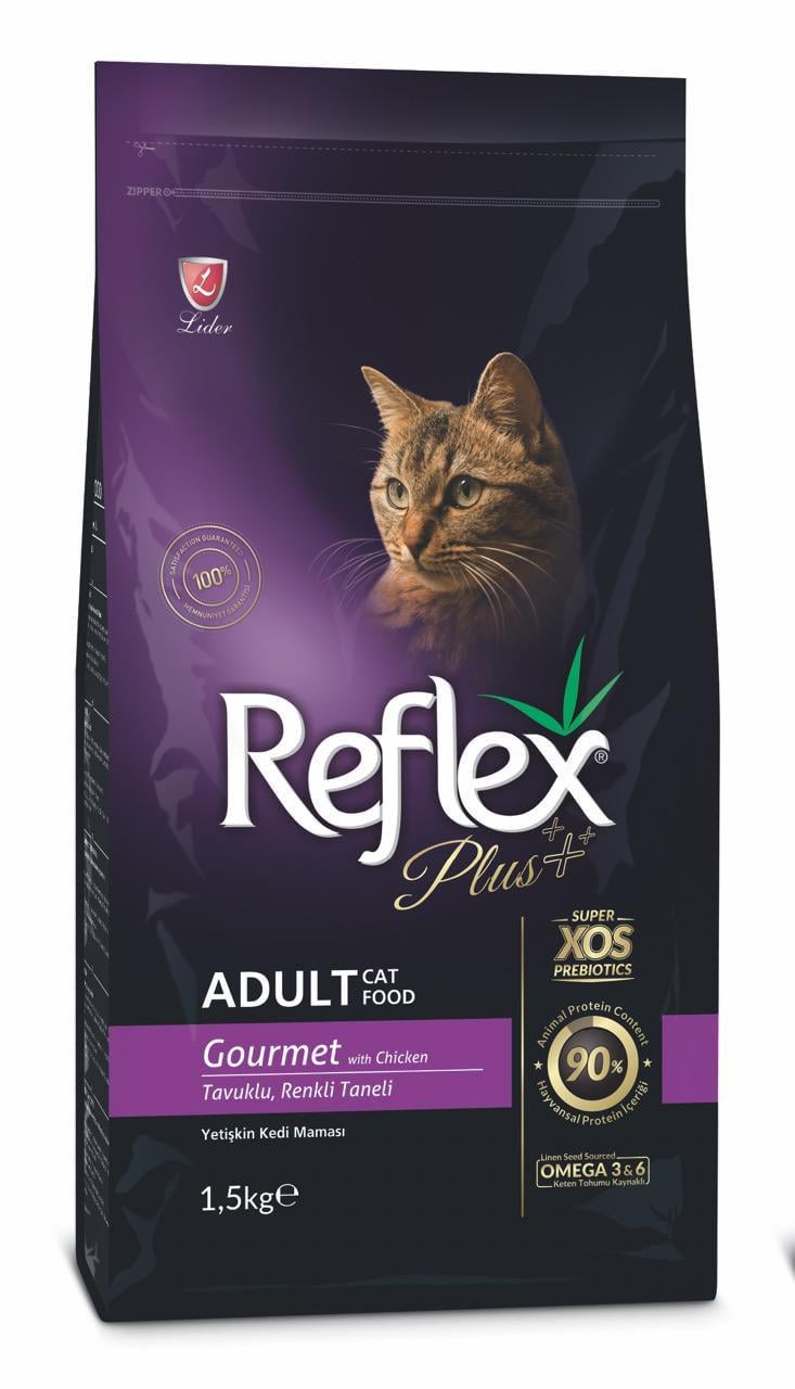 Корм сухий Reflex Plus Cat Gourmet Chicken з куркою для дорослих котів 1,5 кг (RFX-305)