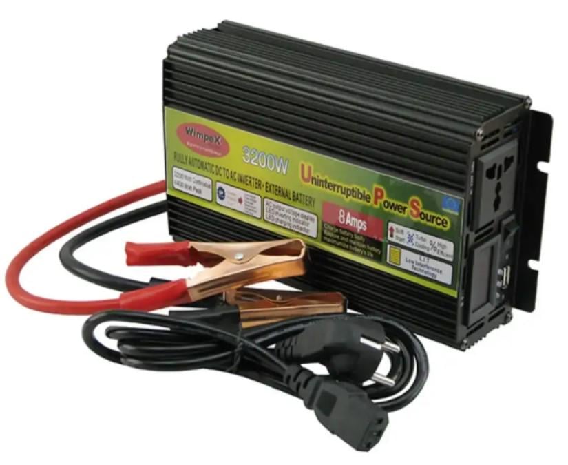 ᐉ Інвертор Wimpex WX-3200W 12/220V із зарядним пристроєм 15 Аmps