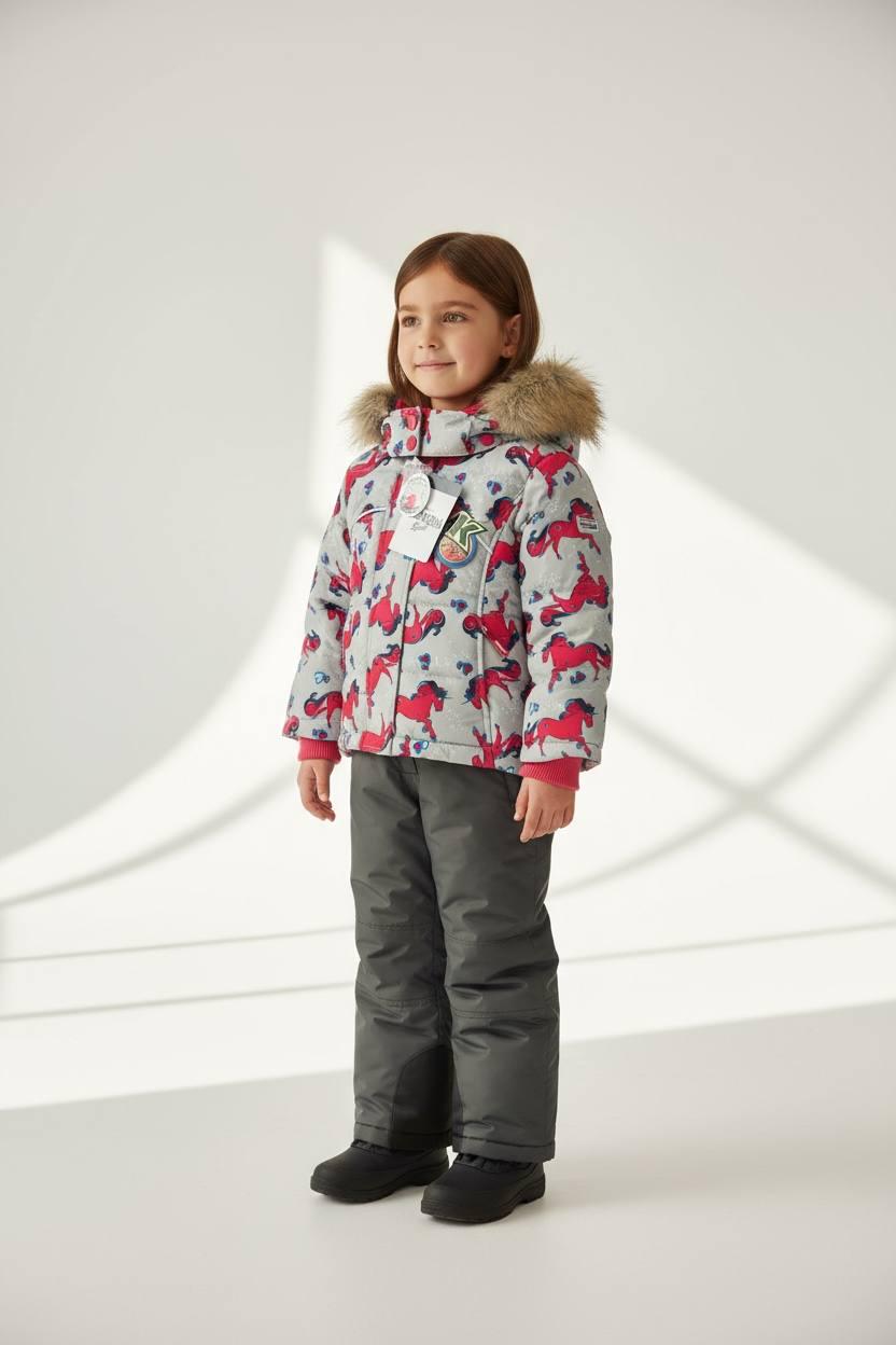 Зимовий комплект OshKosh куртка/напівкомбінезон/шапка/баф 18 місяців 76-81 см Рожевий/Сірий