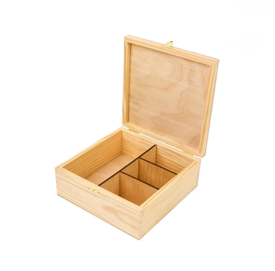 Скринька для декупажу з замком Rosa Talent дерев'яна 4 секції різного розміру 20х20х8 см (4823100189958)