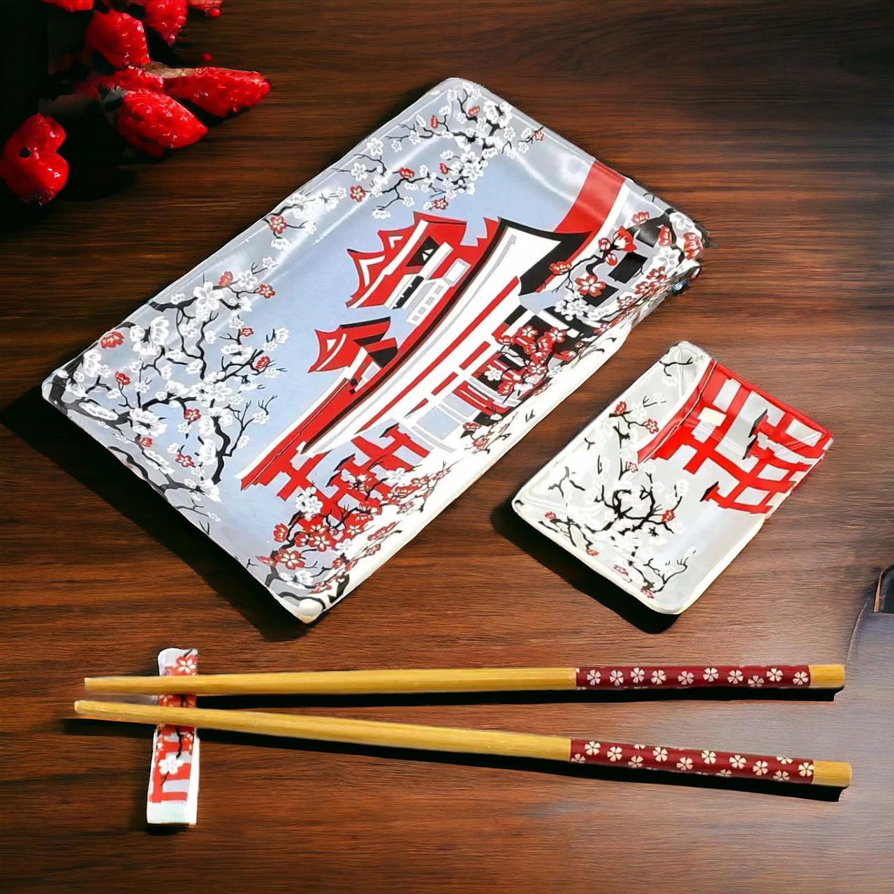 Набор посуды для суши Цветение сакуры сервировочный 4 предмета 28х14 см (07-34280I) - фото 5