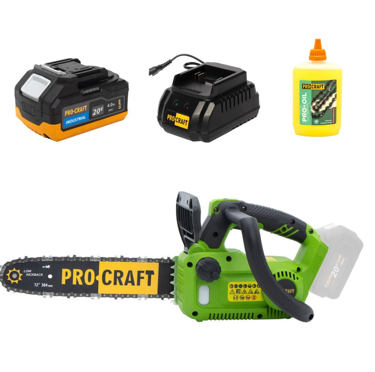 Пилка аккумуляторная цепная ProCraft PKA42Li + 1акб industrial 20В 4Аг Type-c с ЗП charger20/1 и маслом