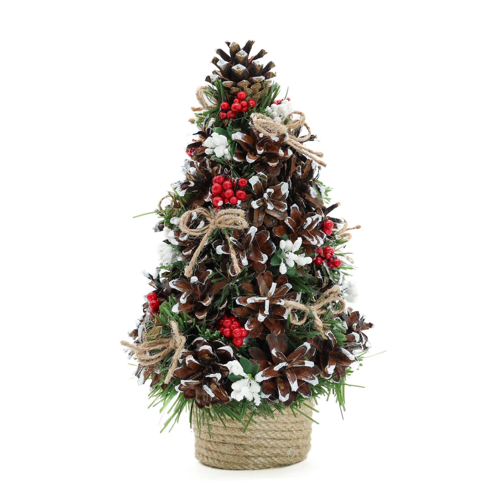 Елка декоративная новогодняя ДАЙС из шишек и Декора на подставке 25 см Красно-белый (Е2501)