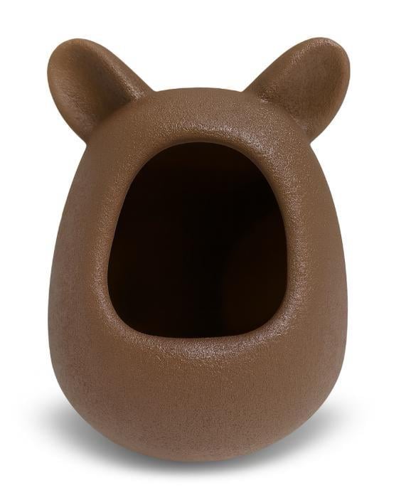 Купалка керамическая для грызунов Mazceramics ручной работы с ушками зернистая матовая 15х16х21 см Коричневый