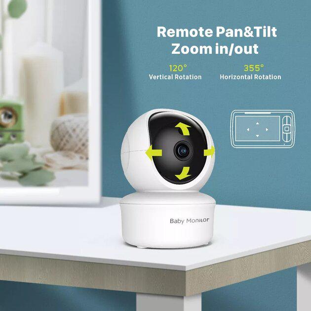 Відеоняня Baby Monitor SM-650 з 5-дюймовим ЖК-монітором датчиком звуку/нічне бачення/ бездротова/ поворотна радіоняня з портативним дисплеєм та вимірюванням температури - фото 4