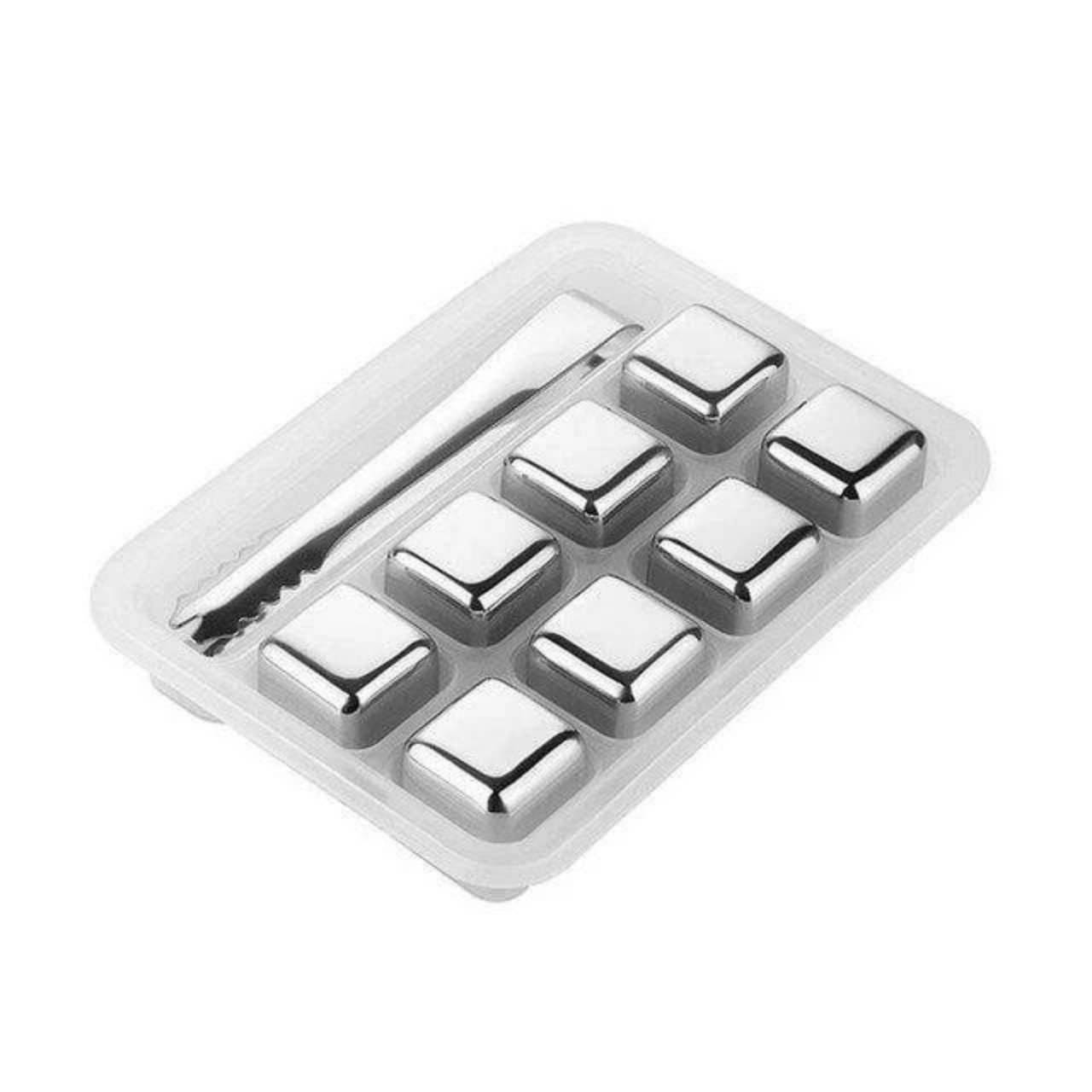 Набір кубиків для віскі та інших напоїв металеві зі щипцями 8 шт. Сріблястий (29190920)