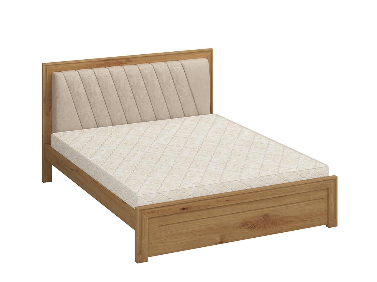 Кровать двуспальная MebiGrand Торонто Т6 с мягким изголовьем Аляска 01 160x200 см Орех светлый/бежевый (51854)