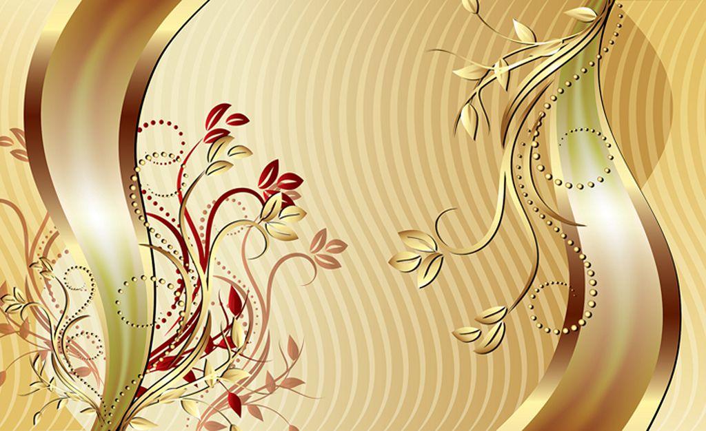 Фотошпалери квіти 368х254 см Consalnet Золотий фон і коричневі лінії (2140P8)