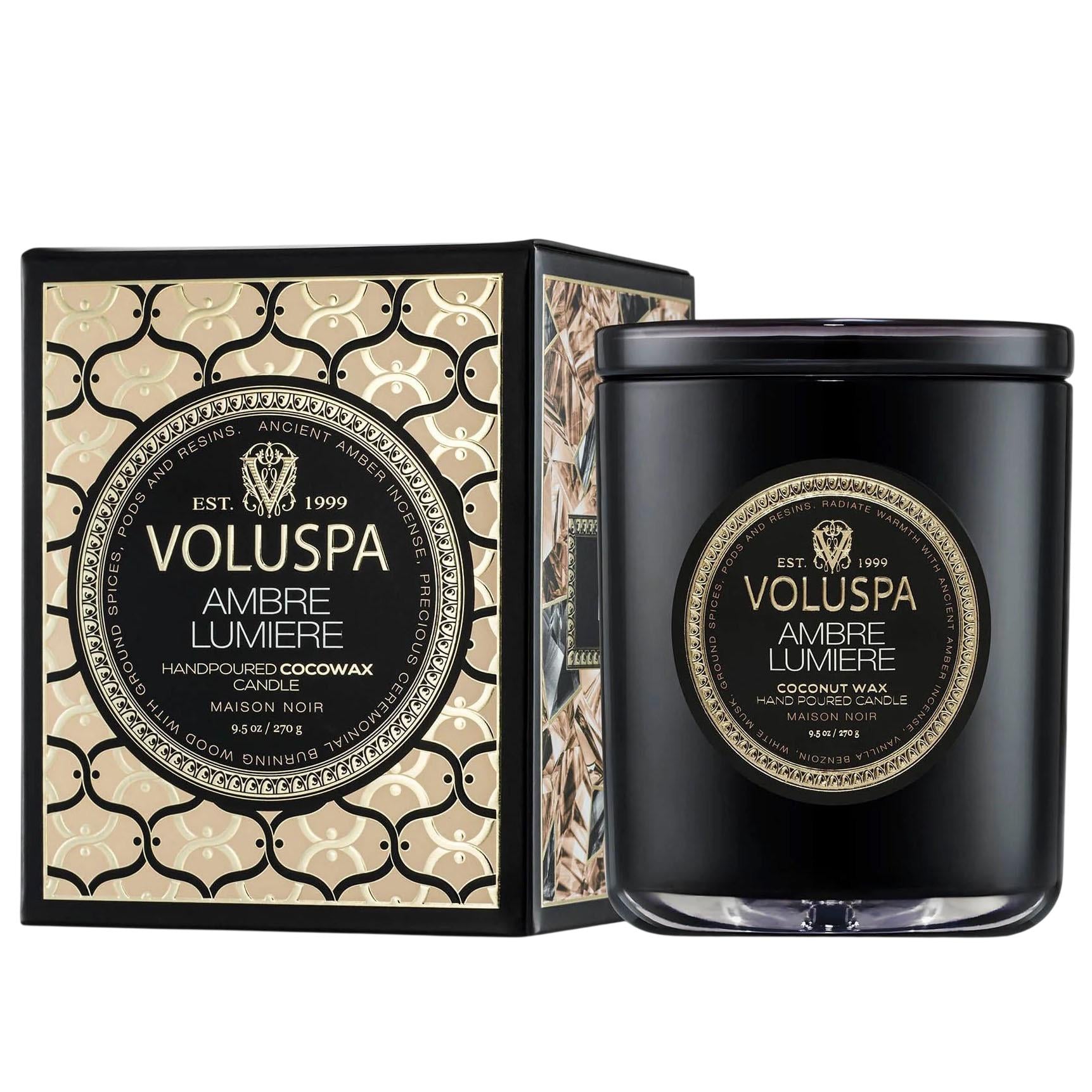 Свеча ароматическая Voluspa Maison Noir Ambre Lumiere 270 г стакан с крышкой (111002675)