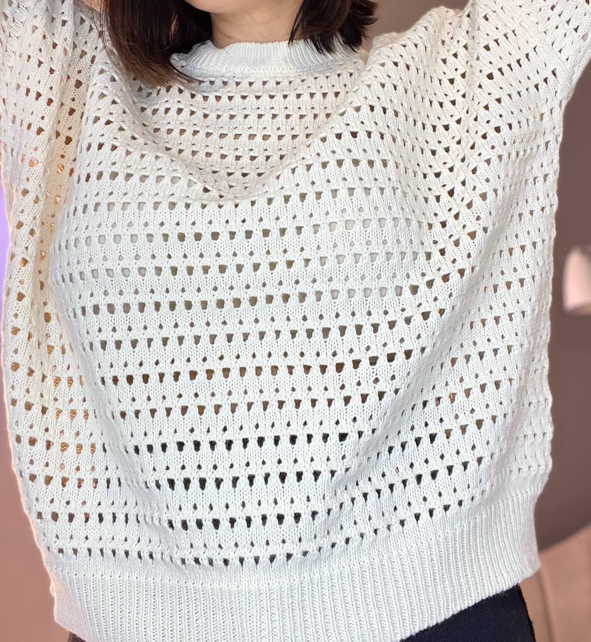 Светр жіночий MIX RAY 6766 ажурна вʼязка сітка павутинка OS Молочний (1232) - фото 2 Светр жіночий MIX RAY 6766 ажурна вʼязка сітка павутинка OS Молочний (1232) - фото 2