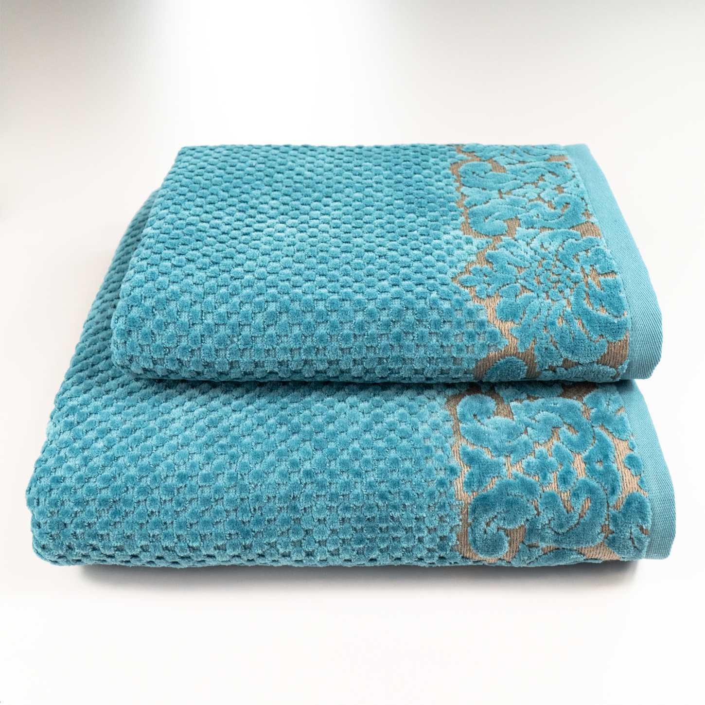 Набор полотенец Damask жаккардовое с велюром 2 шт. 50x90 см/70x140 см Изумрудный (550-dv-k2-Emerald)