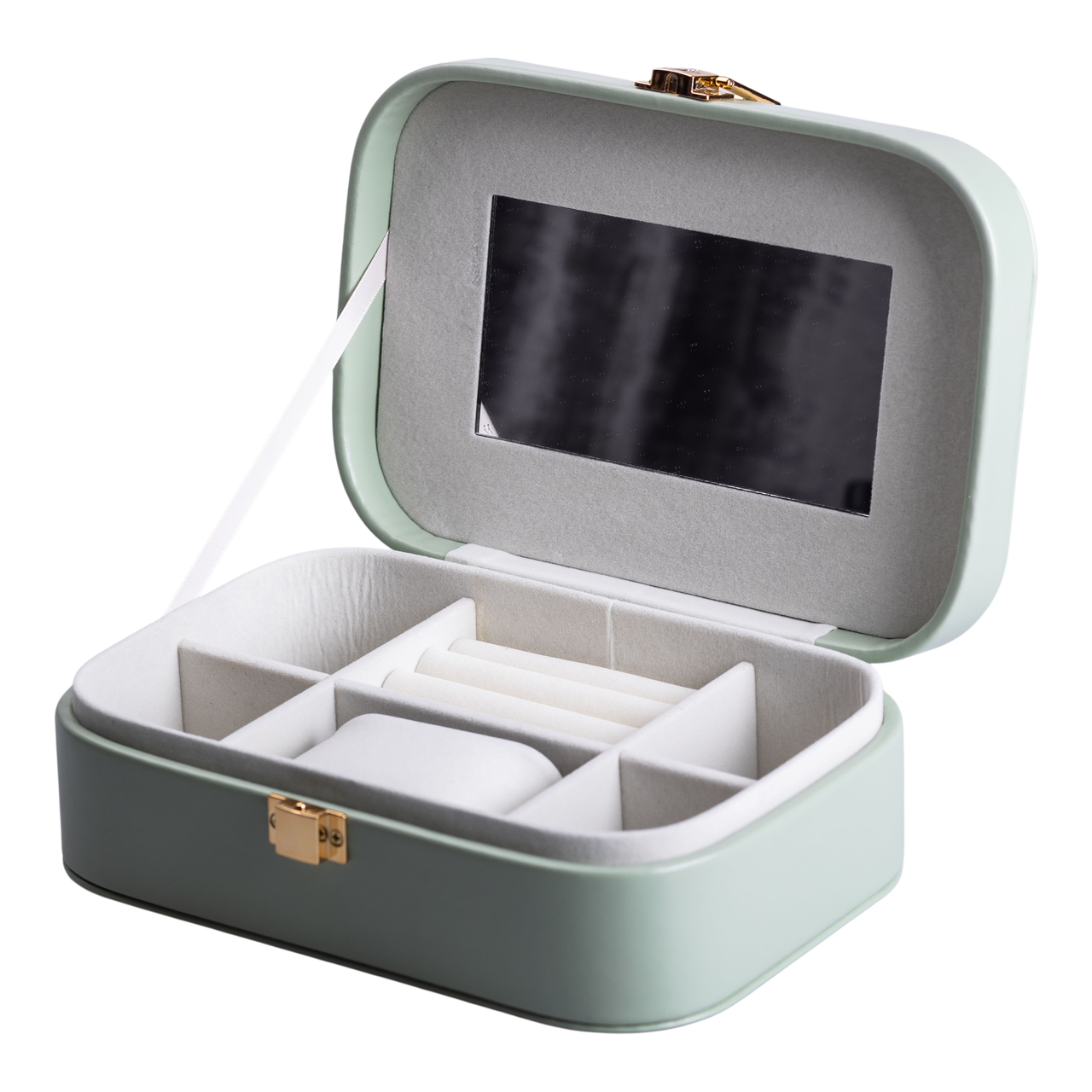 Шкатулка для украшений из экокожи с зеркалом для ювелирных изделий 20х14х7 см Зеленый (HP-5-32TU)