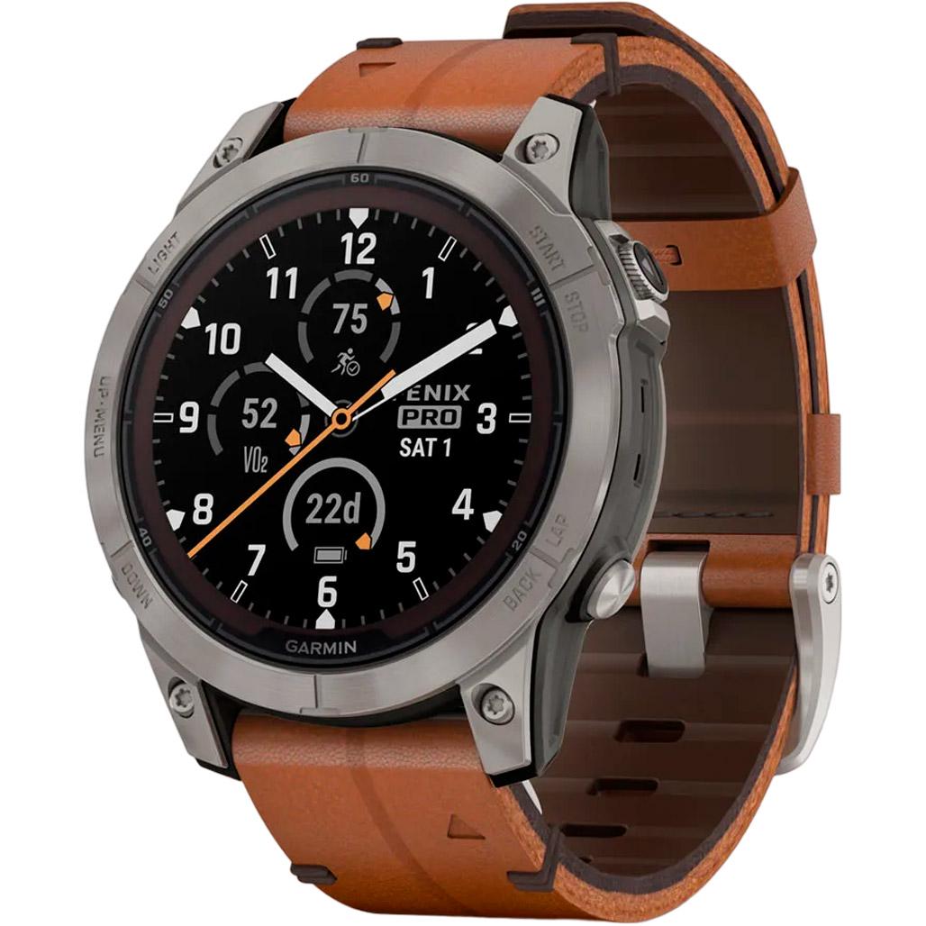 Смарт-часы Garmin Fenix 7 Pro Sapphire Solar Edition 47 мм Titanium with Chestnut Leather Band (010-02777-30)