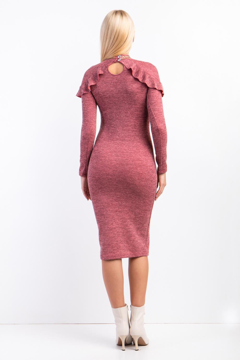 Сукня жіноча міді Diва з воланом L Рожевий (019) - фото 3 Сукня жіноча міді Diва з воланом L Рожевий (019) - фото 3