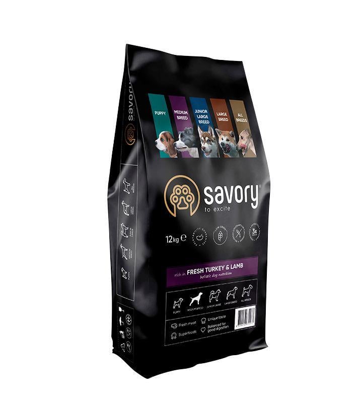 Корм сухий Savory для собак середніх порід зі свіжим м'ясом індички та ягняти 12 кг (4820232630273)