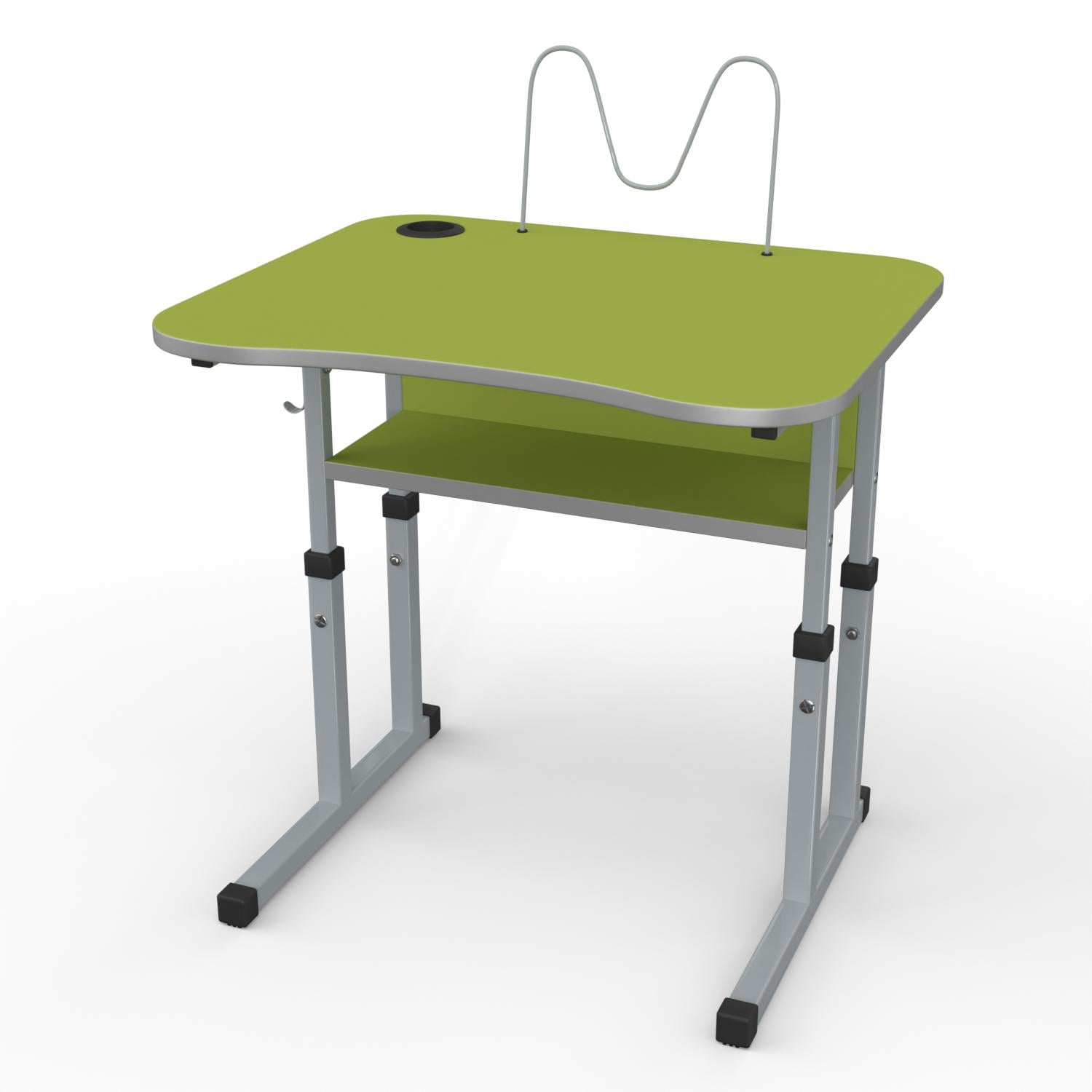 Парта школьная регулируемая 1-11 класс с вырезом под ученика стаканом пюпитром 700x585 мм Зеленый/Серый (1143-grin-s)