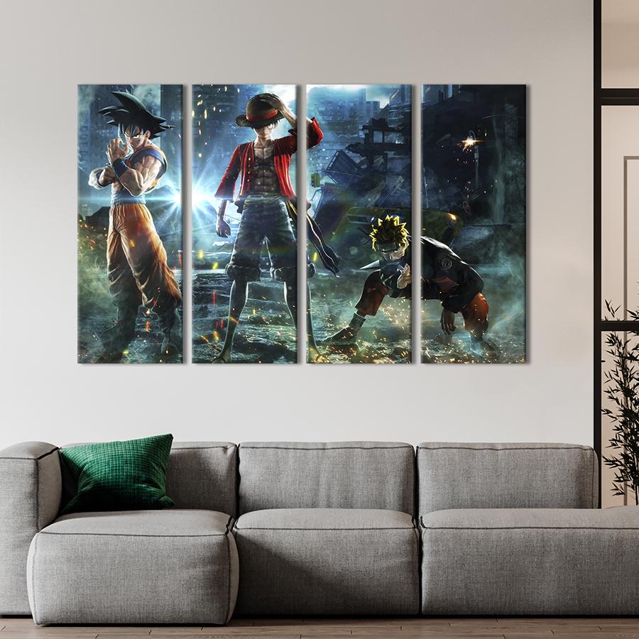 Картина модульная из 4 частей Кроссовер Гоку Наруто и Луффи M 89x53 см (722-41)