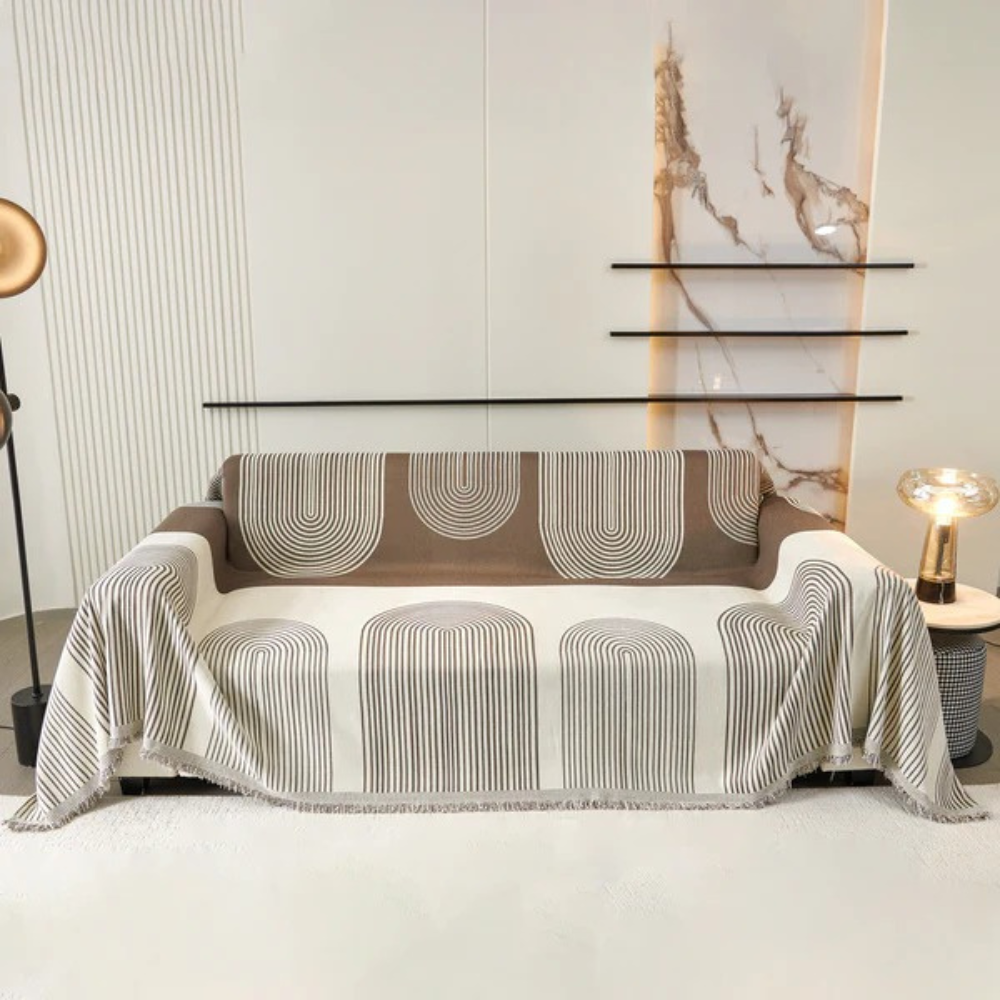 Плед покрывало на диван и кровать для мягкой мебели с узором 180х230 см Бело-коричневый - фото 3 Плед покрывало на диван и кровать для мягкой мебели с узором 180х230 см Бело-коричневый - фото 3