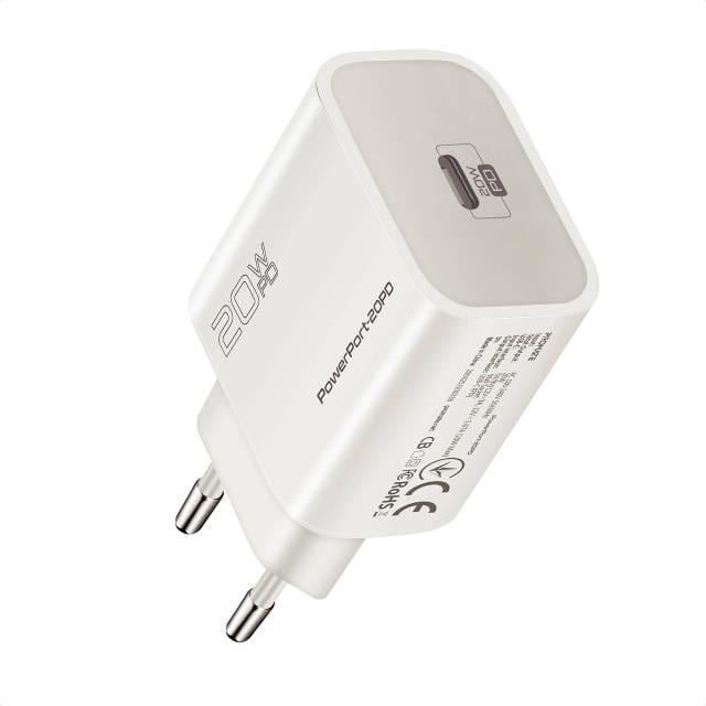 Сетевое зарядное устройство Promate PowerPort-20PD 20Вт USB Type-C PD White