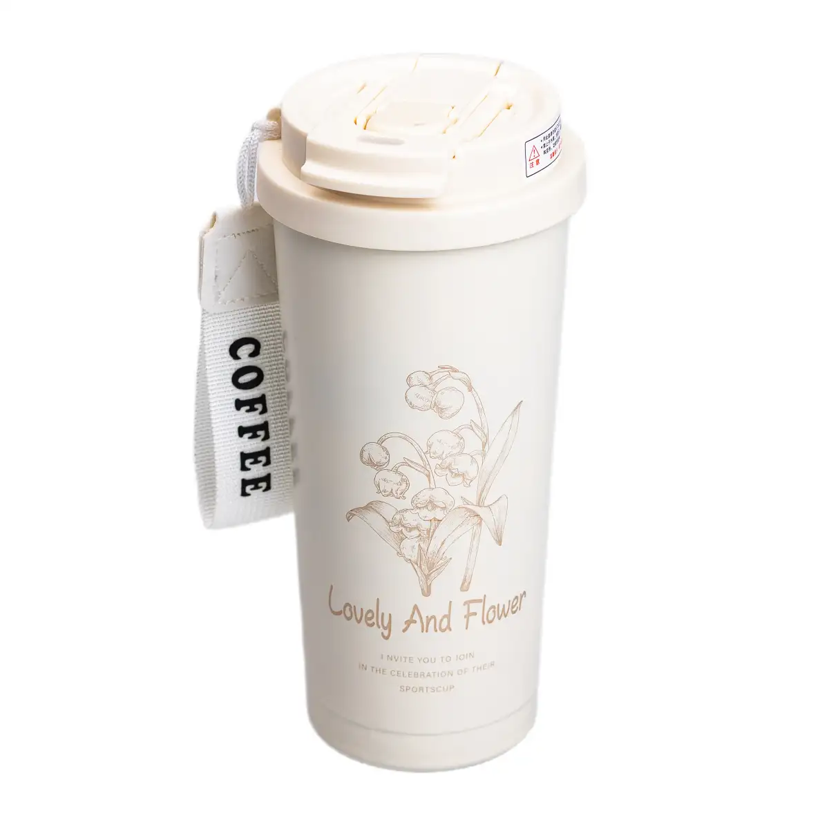 Термочашка с крышкой YIWU HP-14-52W Flower Style 500 мл с трубочкой и двойным открыванием Белый (118-107- HP-14-52W)