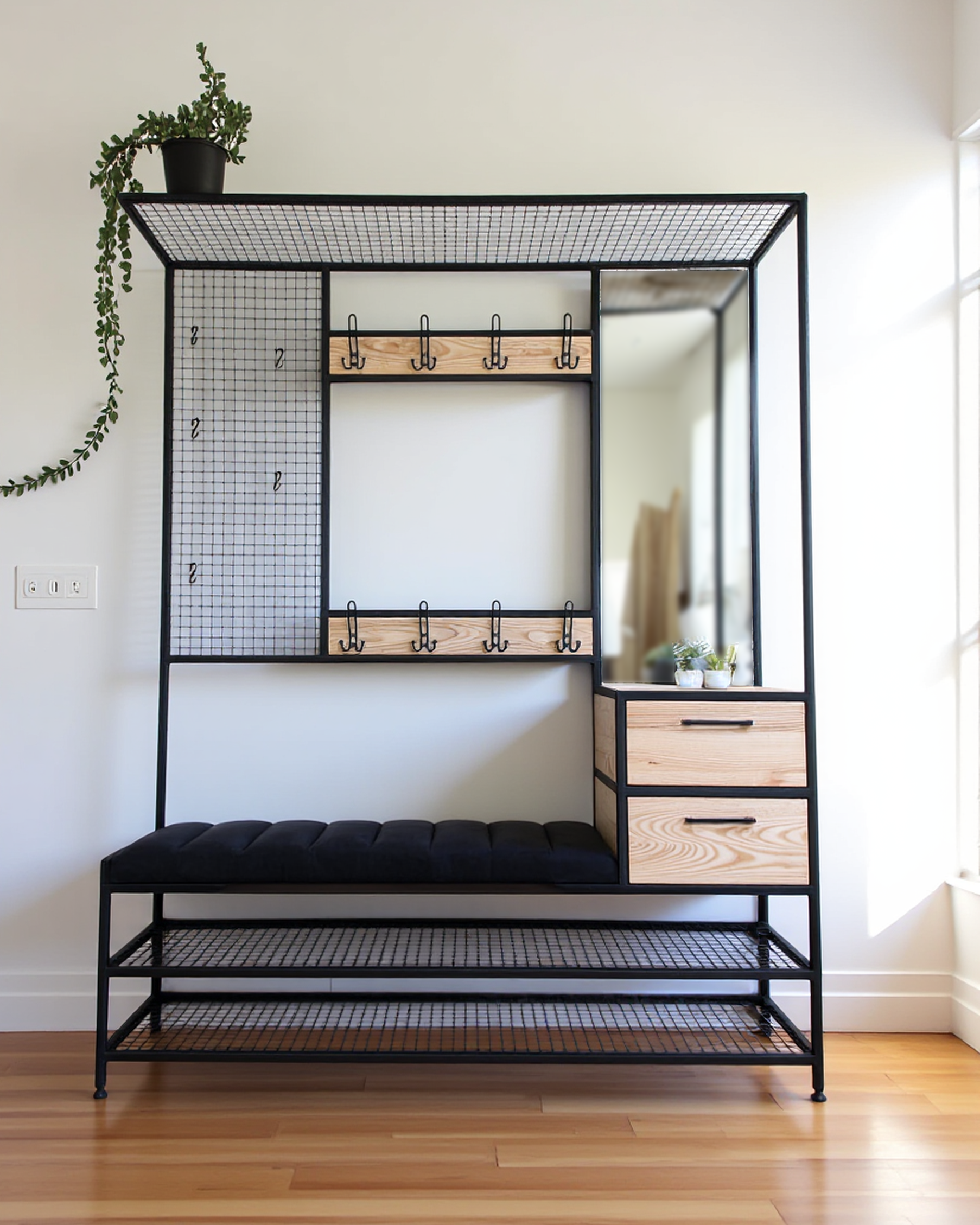 Прихожая из металла и массива ясеня P18.6-MY 2000х1600х400 мм