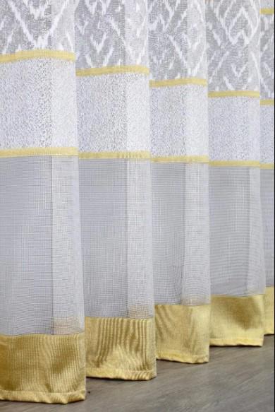 Тюль в спальню/вітальню Жаккард Білий/Золотистий (1290т) - фото 3 Тюль в спальню/вітальню Жаккард Білий/Золотистий (1290т) - фото 3