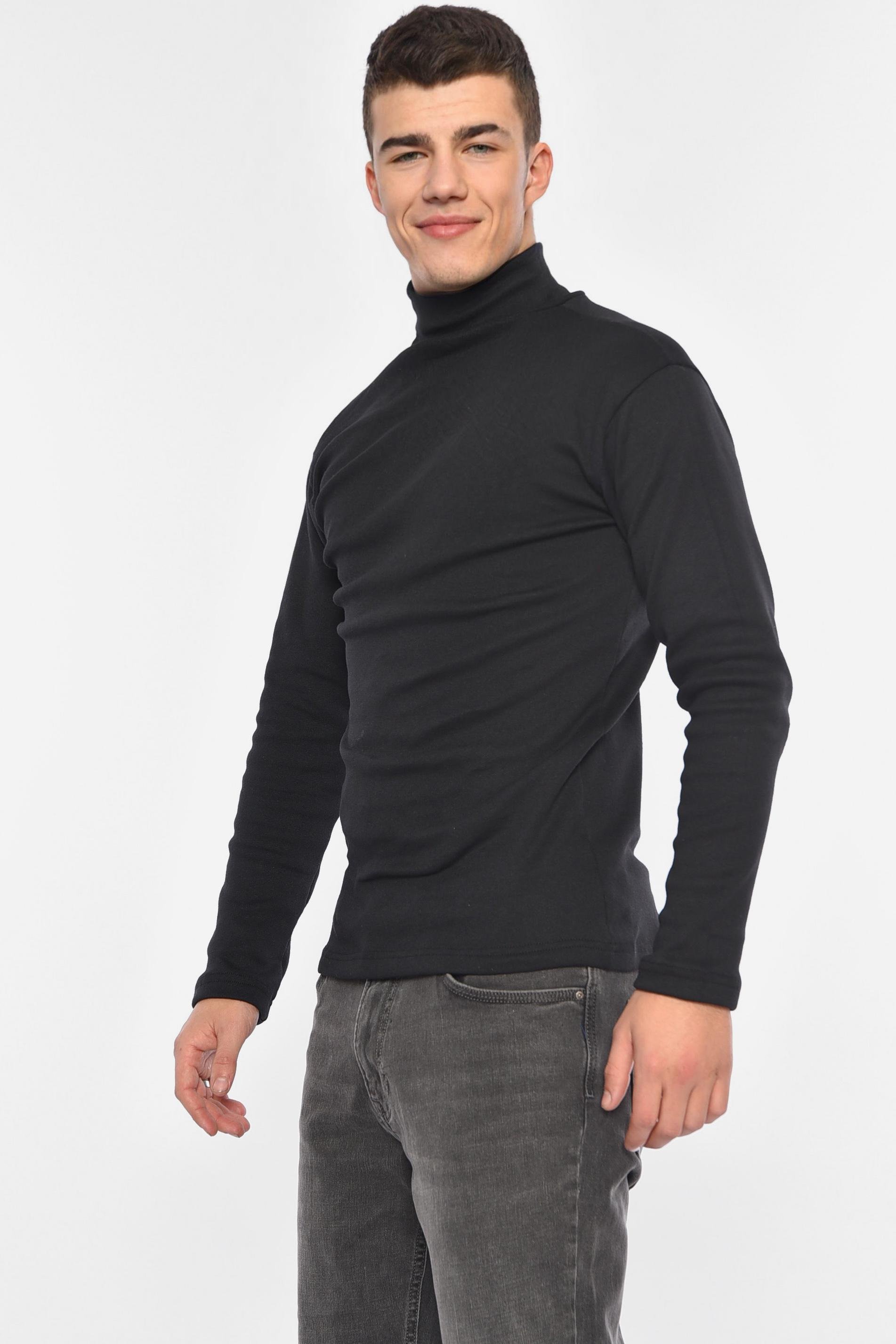 Гольф мужской однотонный на флисе S Черный (194212) - фото 2