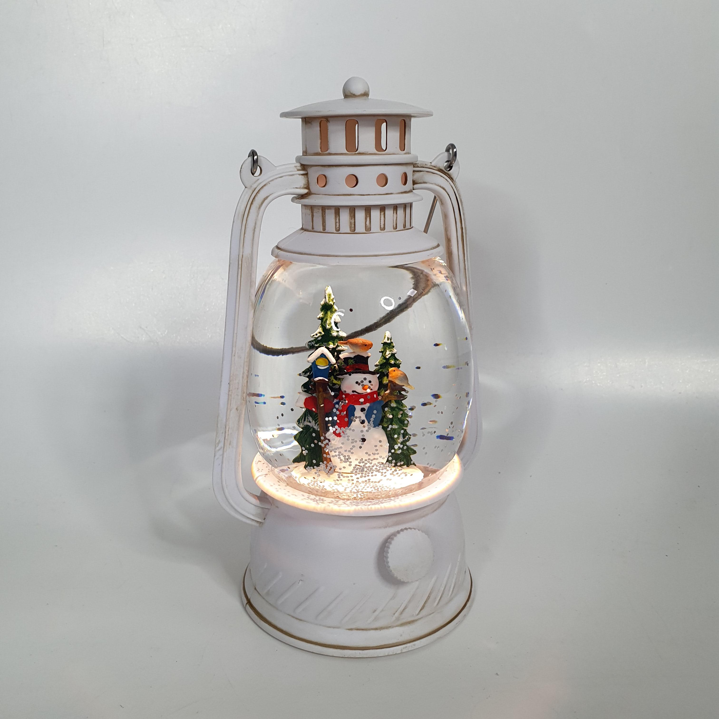 Фонарь музыкальный новогодний Снеговик с подсветкой автоподдувом и питанием от USB и батареек (NMD-18-White)