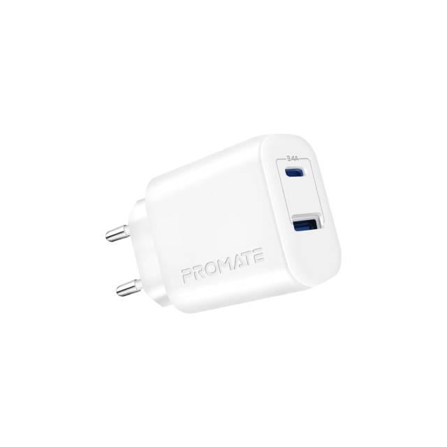 Мережевий зарядний пристрій Promate BiPlug-2 17Вт USB-C USB-A White