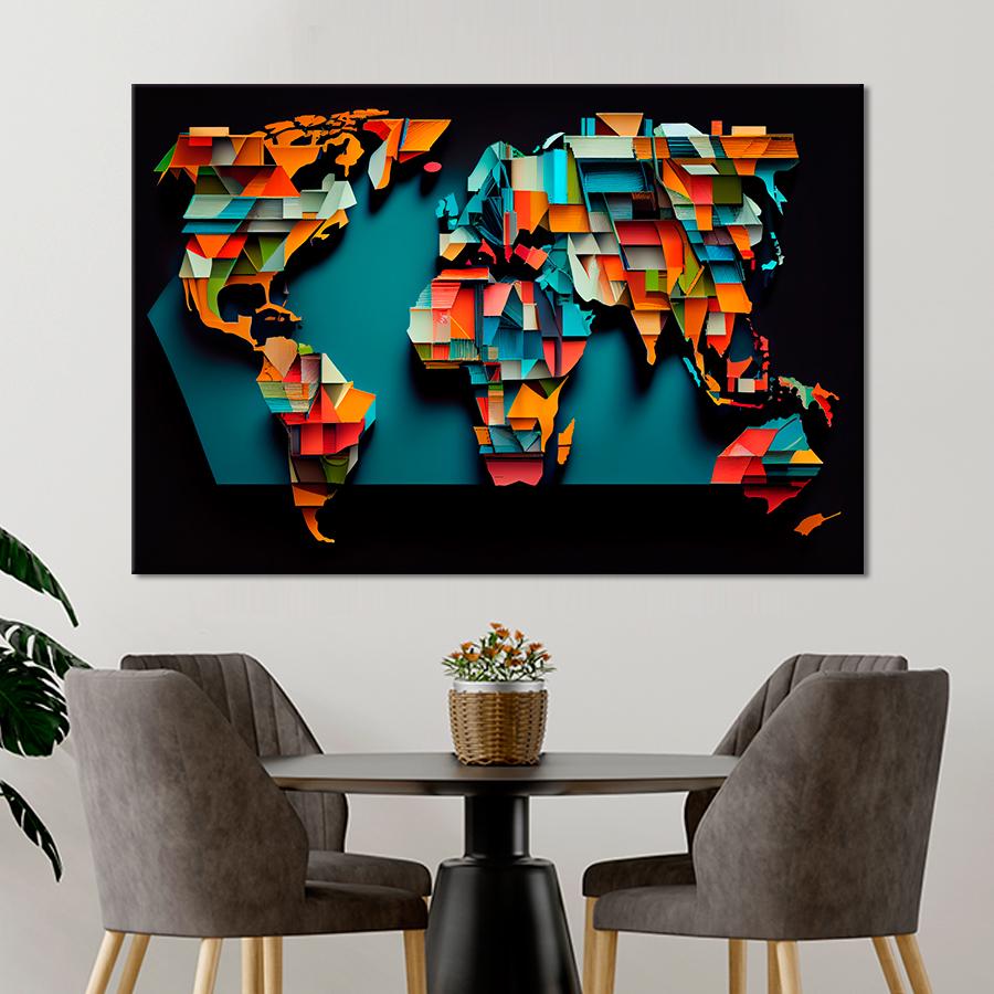 Картина карта Разноцветная карта мира 120x80 см (A1342-1)